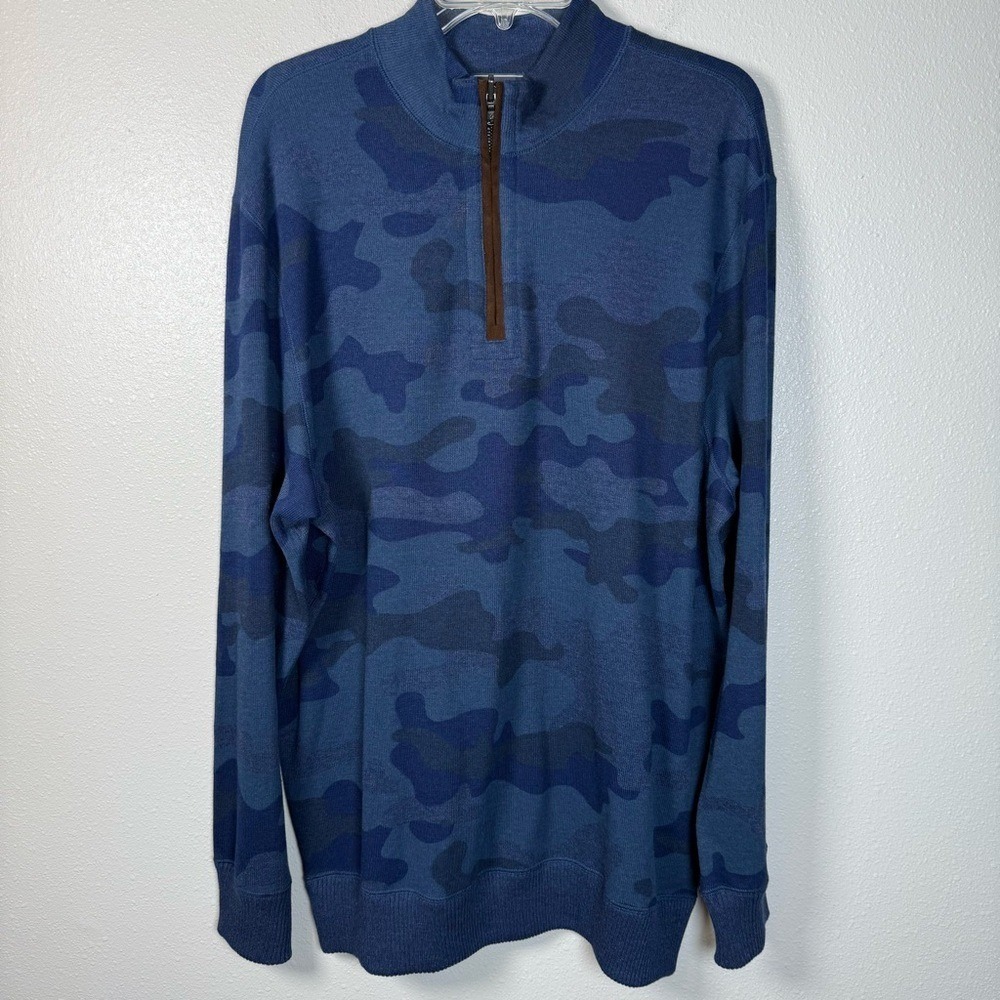 Daniel Cremieux 1/4 Zip Camo Reversible Pullover Sweater Men L Blue Cotton Modal